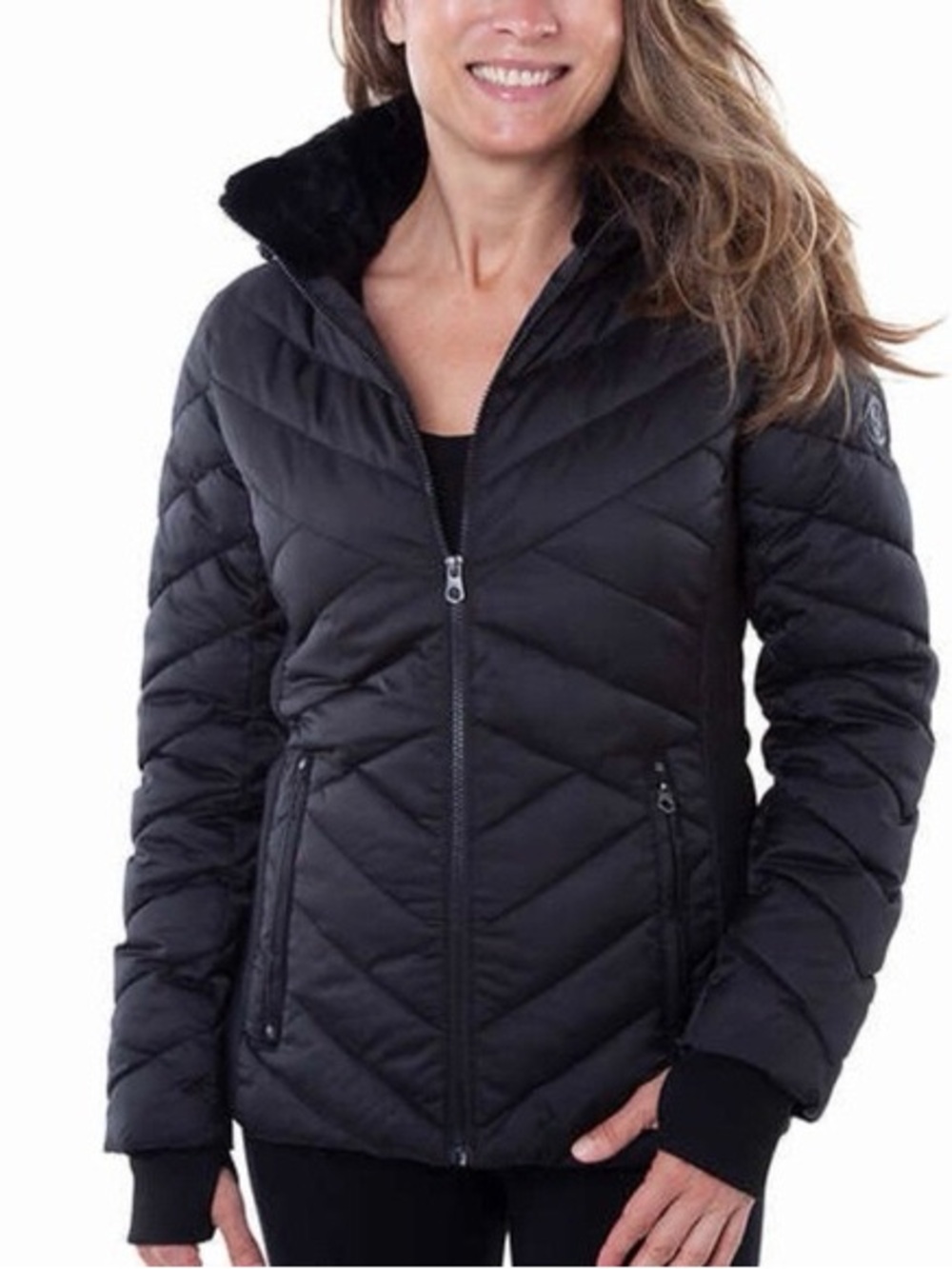 Nautica Women's Black Quilted Chevron Puffer Jacket